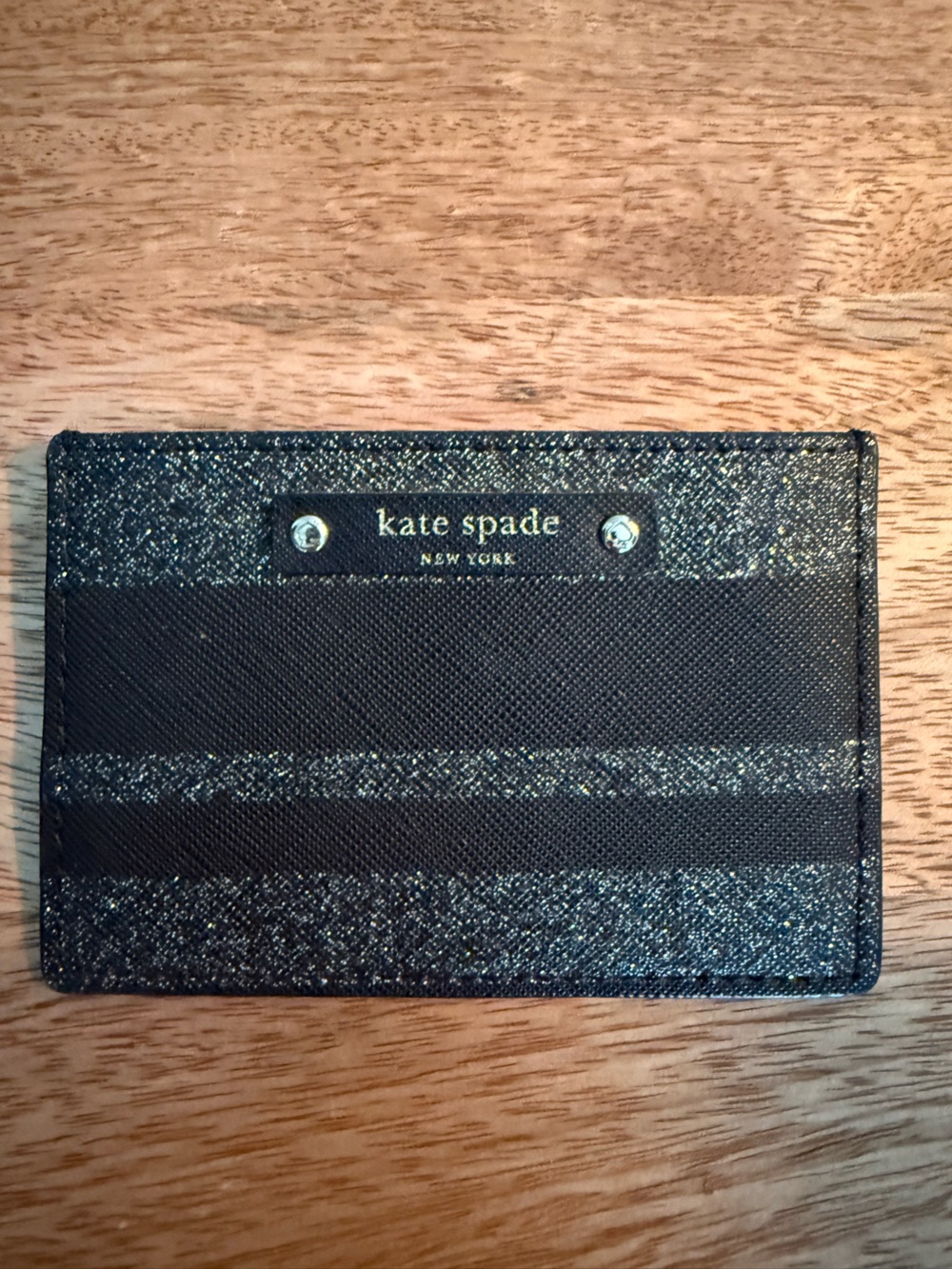 kate spade Black Glitter Stripe Card Slot Wallet